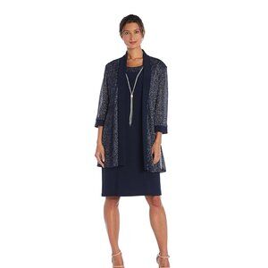 NWT R & M Richards Peacock Blue Dress & Metallic Jacket Set - Size 3X - Formal
